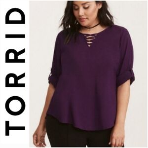 Torrid Challis Strappy Front Tab Sleeve Top Purple 3X EUC